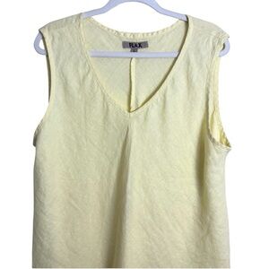 FLAX Butter Yellow V-Neck Sleeveless Linen Top Women’s Large Relaxed Lagenlook
